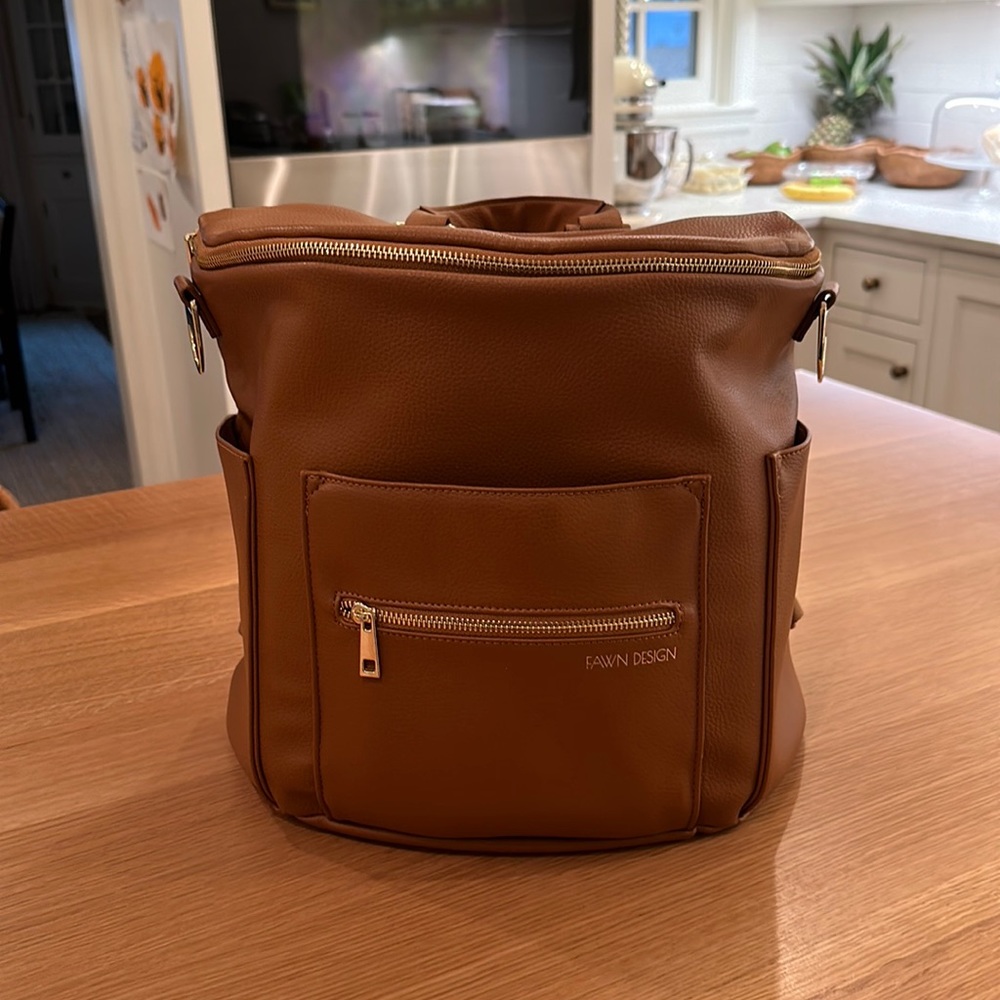 Fawn Diaper Bag Vegan Leather Backpack Tan Brown